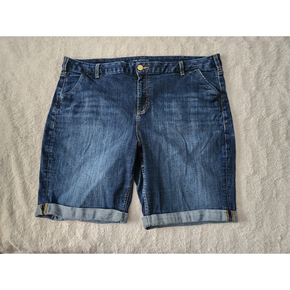 Lane Bryant Women's Plus Size 24 Medium Wash Denim Bermuda Rolled Cuff Shorts...